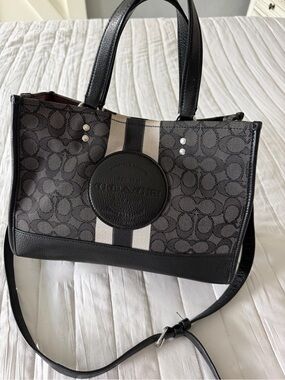 Coach Black and Cream Signature Stripe Shoulder Bag